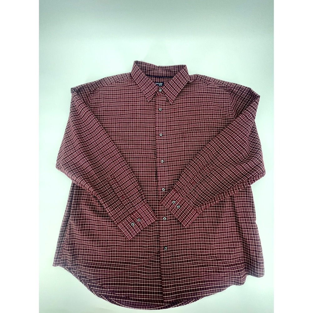 St John's Bay Shirt Men 2XL Maroon Plaid Cotton Back Box Classic Fit Button Down